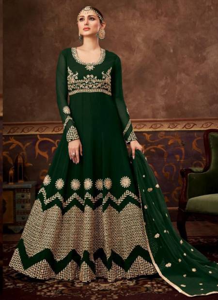 Dark Green Colour HOTLADY ARMEENA Heavy Wedding Wear Georgette Designer Long salwar Suit Colletion 1101